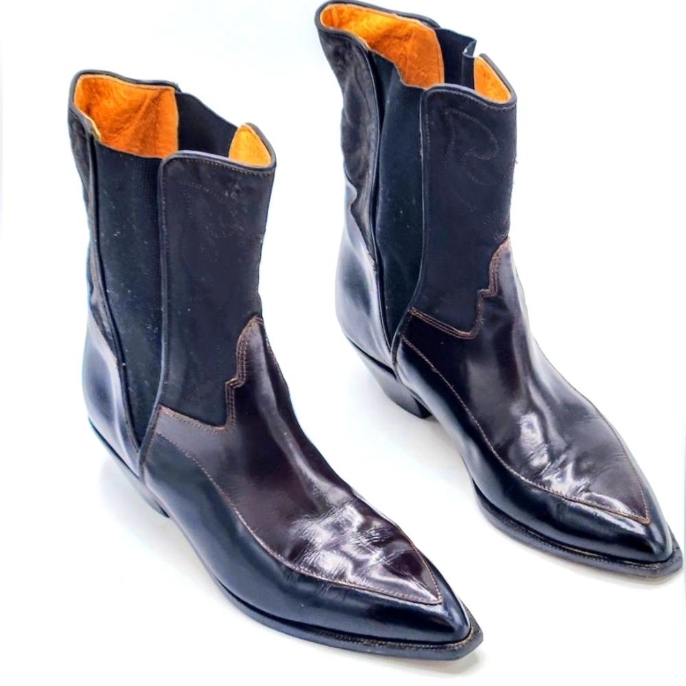 Donald  J Pilner Vintage Western Couture Leather Black Brown Boots SZ 7 - Picture 3 of 16